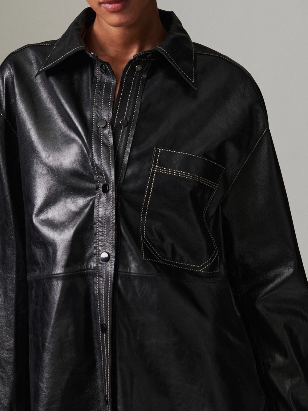 Day Birger et Mikkelsen Women's Black genuine lamb Leather Shirt Jacket - Picture 3 of 3